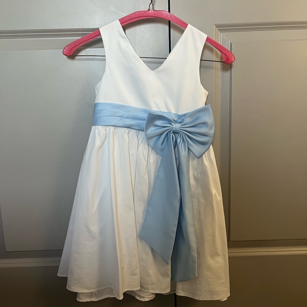 Elegant White and Blue Kids Dress